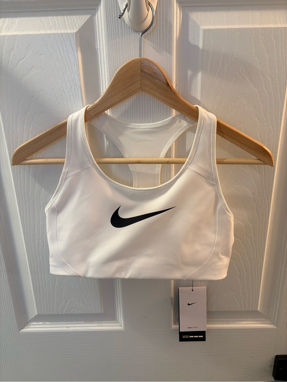 Nike White Sports Bra with Black Swoosh - Racerback Support